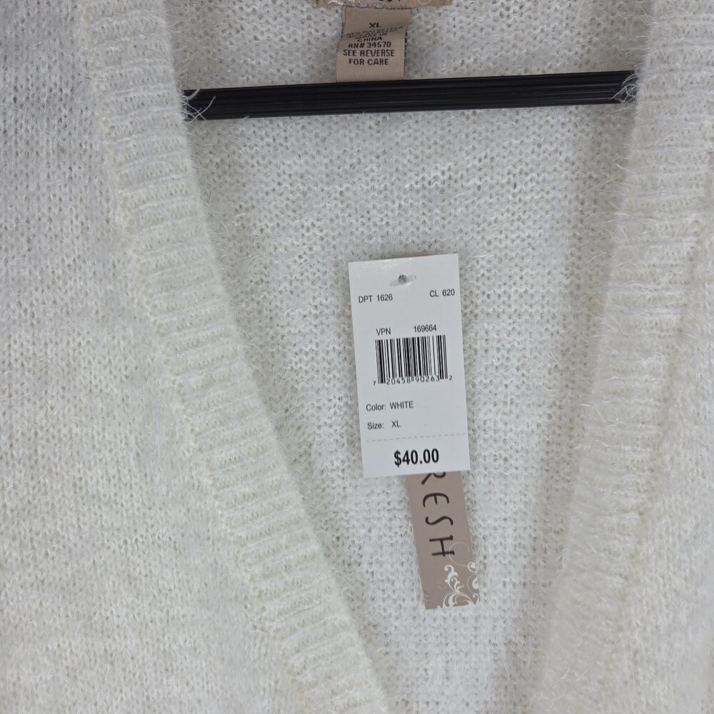 Vtg Fresh Cardigan White Womens XL Kimono Woven Lagenlook Cottagecore NWT - Picture 5 of 10
